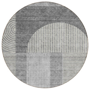 HomeRoots 5' Modern Gray Silver Geometric Area Rug - Indoor Outdoor Durable, Washable, Stylish & Versatile 8' Round 582718