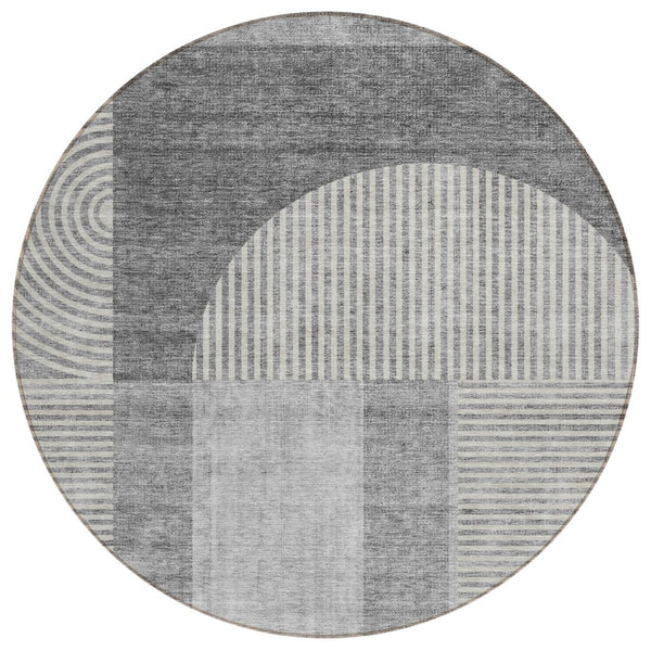 HomeRoots 5' Modern Gray Silver Geometric Area Rug - Indoor Outdoor Durable, Washable, Stylish & Versatile 8' Round 582718