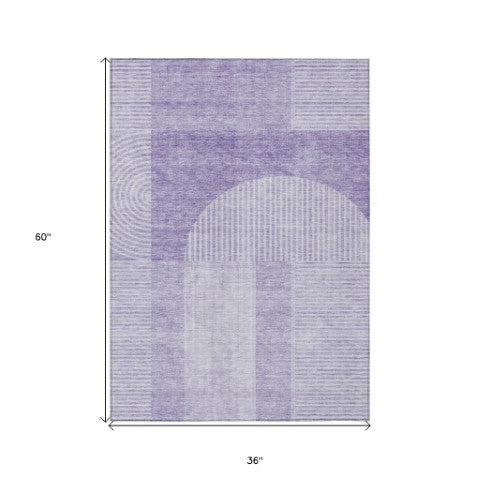 Homeroots 3' Blush Pink And Mauve Geometric Washable Area Rug For Stylish Indoor And Outdoor Spaces 3' X 5' Polyester 582722