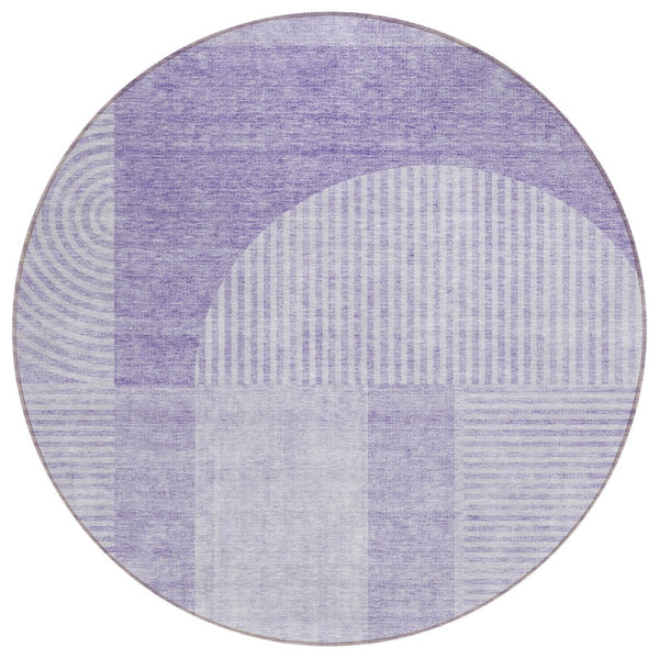 HomeRoots 5' Vibrant Lavender and Purple Geometric Washable Area Rug for Stylish Indoor and Outdoor Spaces 8' Round 582724