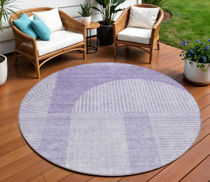 Homeroots 3' Blush Pink And Mauve Geometric Washable Area Rug For Stylish Indoor And Outdoor Spaces 8' Round Polyester 582724