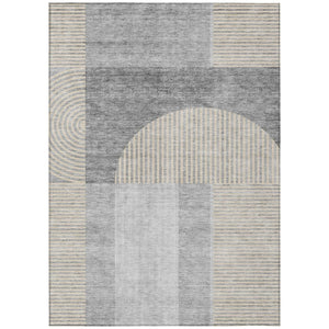 HomeRoots 5' Stylish Silver Gray and Beige Geometric Washable Indoor Outdoor Area Rug for Modern Spaces 5' X 8' 582729