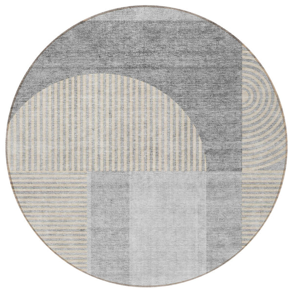 Homeroots 3' Blush Pink And Mauve Geometric Washable Area Rug For Stylish Indoor And Outdoor Spaces 8' Round Polyester 582730