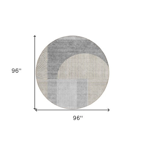 Homeroots 3' Blush Pink And Mauve Geometric Washable Area Rug For Stylish Indoor And Outdoor Spaces 8' Round Polyester 582730