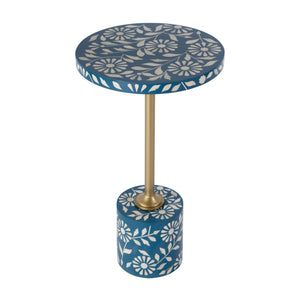 Butler Specialty Bethel Exquisite Round Bone Inlay Side Table With Gold Iron Stem For Timeless Elegance In Decor Blue Mdf,Iron,Bone,Resin 5827319-butler