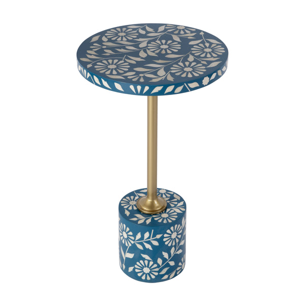 Butler Specialty Bethel Exquisite Round Bone Inlay Side Table With Gold Iron Stem For Timeless Elegance In Decor Blue Mdf,Iron,Bone,Resin 5827319-butler