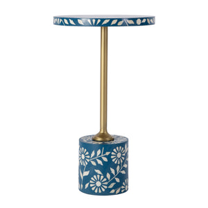 Butler Specialty Bethel Exquisite Round Bone Inlay Side Table With Gold Iron Stem For Timeless Elegance In Decor Blue Mdf,Iron,Bone,Resin 5827319-butler