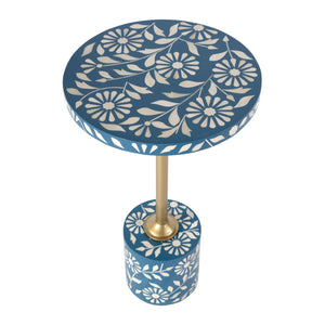 Butler Specialty Bethel Exquisite Round Bone Inlay Side Table With Gold Iron Stem For Timeless Elegance In Decor Blue Mdf,Iron,Bone,Resin 5827319-butler