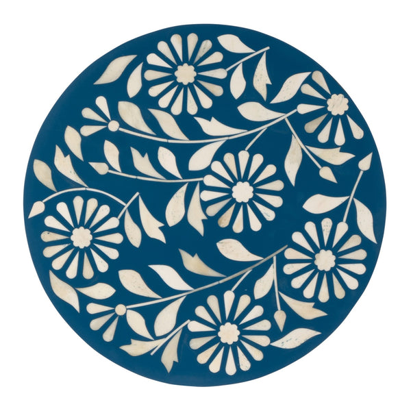 Butler Specialty Bethel Exquisite Round Bone Inlay Side Table With Gold Iron Stem For Timeless Elegance In Decor Blue Mdf,Iron,Bone,Resin 5827319-butler