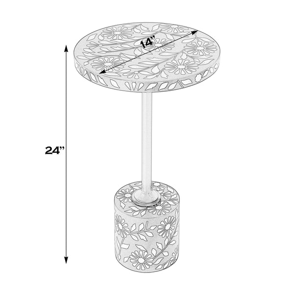 Butler Specialty Bethel Exquisite Round Bone Inlay Side Table With Gold Iron Stem For Timeless Elegance In Decor Blue Mdf,Iron,Bone,Resin 5827319-butler