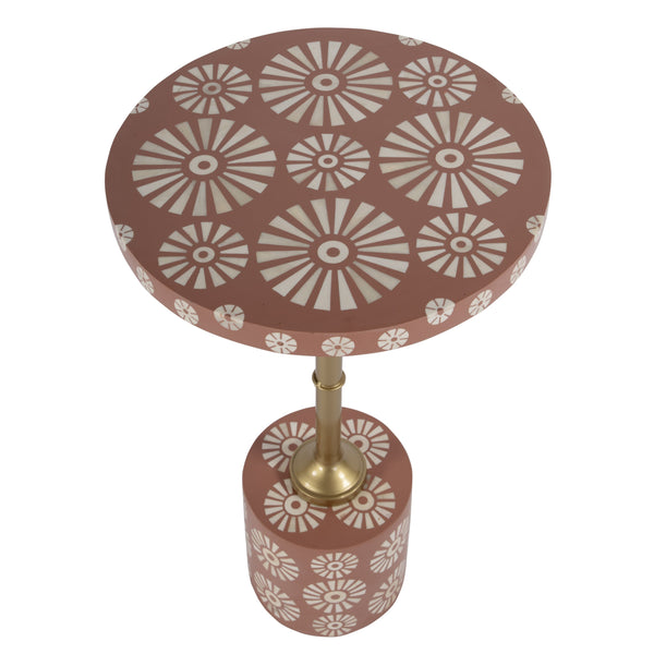 Butler Specialty Bethel Exquisite Round Bone Inlay Side Table With Gold Iron Stem For Timeless Elegance In Decor Pink Mdf,Iron,Bone,Resin 5827323-butler