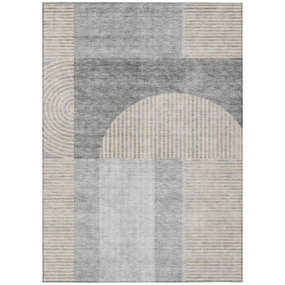 HomeRoots 9' Stylish Silver Gray and Beige Geometric Area Rug for Indoor/Outdoor Use, Easy-Care Design 9' X 12' 582732