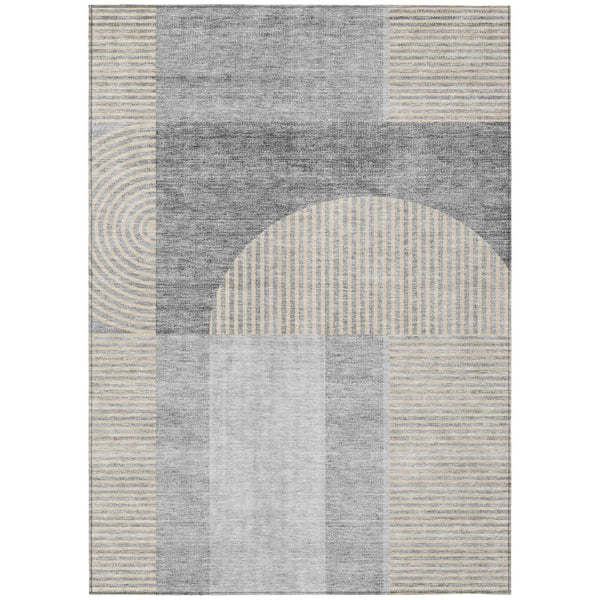 HomeRoots 5' Stylish Silver Gray and Beige Geometric Washable Indoor Outdoor Area Rug for Modern Spaces 10' X 14' 582733