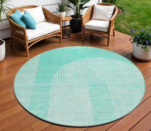 Homeroots 3' Blush Pink And Mauve Geometric Washable Area Rug For Stylish Indoor And Outdoor Spaces 8' Round Polyester 582736