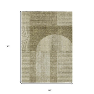 Homeroots 3' Blush Pink And Mauve Geometric Washable Area Rug For Stylish Indoor And Outdoor Spaces 5' X 8' Polyester 582741