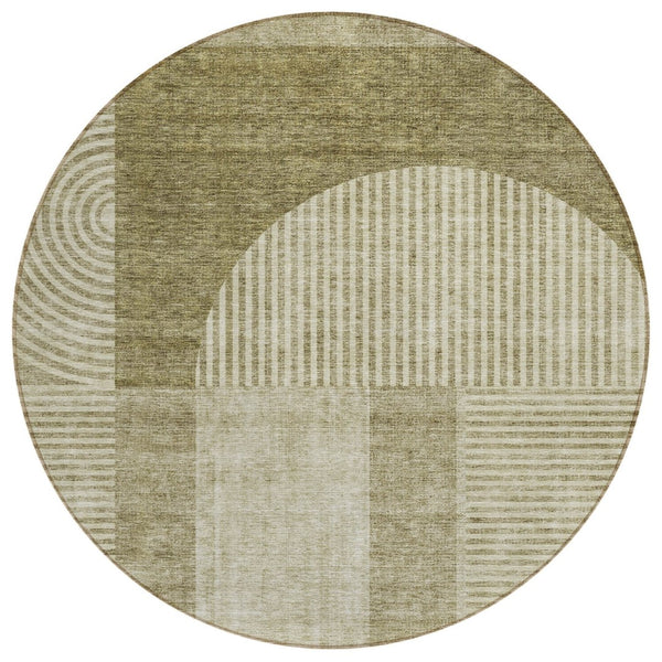HomeRoots 5' Stylish Taupe Beige Geometric Area Rug for Indoor & Outdoor Use - Durable, Washable & Versatile 8' Round 582742
