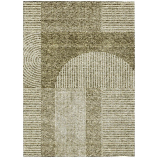 HomeRoots 5' Stylish Taupe Beige Geometric Area Rug for Indoor & Outdoor Use - Durable, Washable & Versatile 10' X 14' 582745