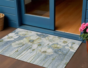 Homeroots 3' Denim Blue Floral Washable Area Rug - Perfect For Indoor Outdoor Spaces, Stain Resistant Design 3' X 5' Polyester 582746