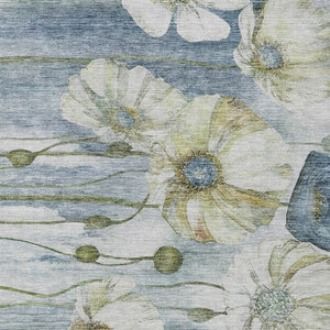 Homeroots 3' Denim Blue Floral Washable Area Rug - Perfect For Indoor Outdoor Spaces, Stain Resistant Design 3' X 5' Polyester 582746