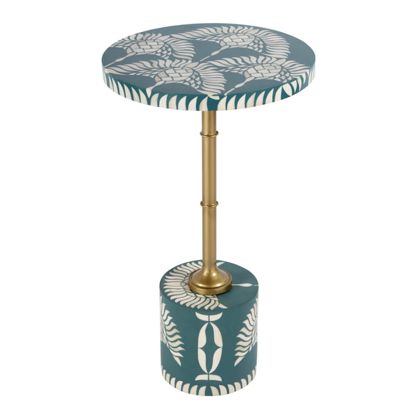 Butler Specialty Bethel Exquisite Round Bone Inlay Side Table With Gold Iron Stem For Timeless Elegance In Decor Teal Mdf,Iron,Bone,Resin 5827481-butler