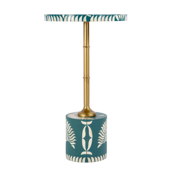 Butler Specialty Bethel Exquisite Round Bone Inlay Side Table With Gold Iron Stem For Timeless Elegance In Decor Teal Mdf,Iron,Bone,Resin 5827481-butler