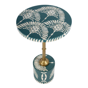 Butler Specialty Bethel Exquisite Round Bone Inlay Side Table With Gold Iron Stem For Timeless Elegance In Decor Teal Mdf,Iron,Bone,Resin 5827481-butler