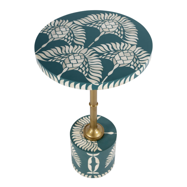Butler Specialty Bethel Exquisite Round Bone Inlay Side Table With Gold Iron Stem For Timeless Elegance In Decor Teal Mdf,Iron,Bone,Resin 5827481-butler