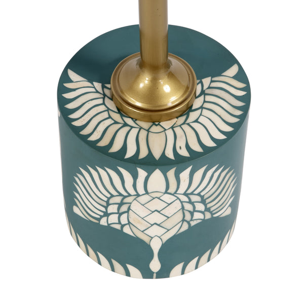 Butler Specialty Bethel Exquisite Round Bone Inlay Side Table With Gold Iron Stem For Timeless Elegance In Decor Teal Mdf,Iron,Bone,Resin 5827481-butler