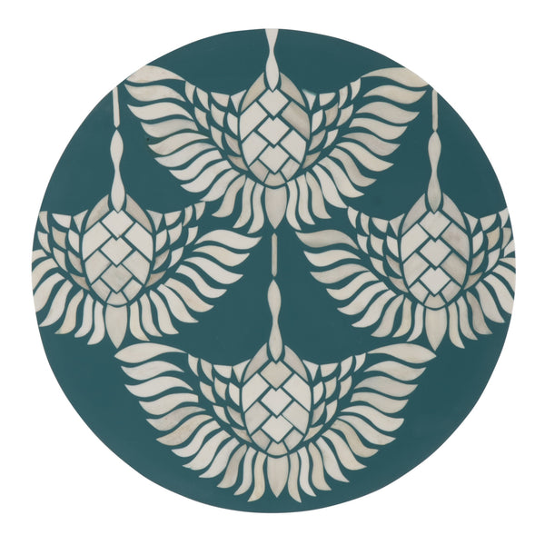 Butler Specialty Bethel Exquisite Round Bone Inlay Side Table With Gold Iron Stem For Timeless Elegance In Decor Teal Mdf,Iron,Bone,Resin 5827481-butler