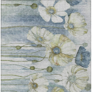 Homeroots 3' Denim Blue Floral Washable Area Rug - Perfect For Indoor Outdoor Spaces, Stain Resistant Design 8' X 10' Polyester 582749
