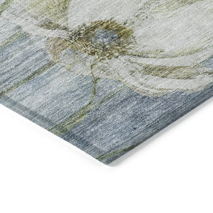 Homeroots 3' Denim Blue Floral Washable Area Rug - Perfect For Indoor Outdoor Spaces, Stain Resistant Design 9' X 12' Polyester 582750
