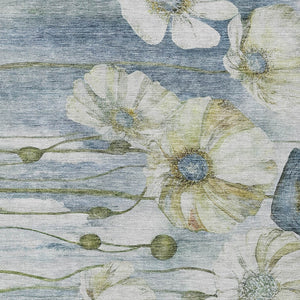 Homeroots 3' Denim Blue Floral Washable Area Rug - Perfect For Indoor Outdoor Spaces, Stain Resistant Design 9' X 12' Polyester 582750