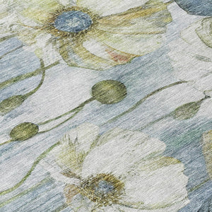 Homeroots 3' Denim Blue Floral Washable Area Rug - Perfect For Indoor Outdoor Spaces, Stain Resistant Design 9' X 12' Polyester 582750