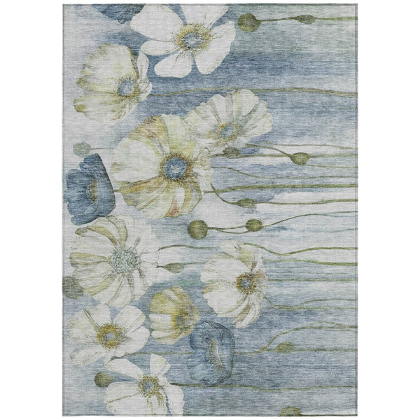 Homeroots 3' Denim Blue Floral Washable Area Rug - Perfect For Indoor Outdoor Spaces, Stain Resistant Design 10' X 14' Polyester 582751
