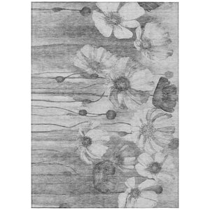 HomeRoots 5' Elegant Gray Charcoal and Silver Floral Washable Indoor Outdoor Area Rug for All Spaces 5' X 8' 582753