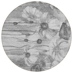 HomeRoots 5' Elegant Gray Charcoal and Silver Floral Washable Indoor Outdoor Area Rug for All Spaces 8' Round 582754