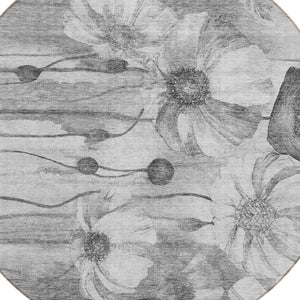 Homeroots 3' Denim Blue Floral Washable Area Rug - Perfect For Indoor Outdoor Spaces, Stain Resistant Design 8' Round Polyester 582754