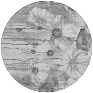 Homeroots 3' Denim Blue Floral Washable Area Rug - Perfect For Indoor Outdoor Spaces, Stain Resistant Design 8' Round Polyester 582754