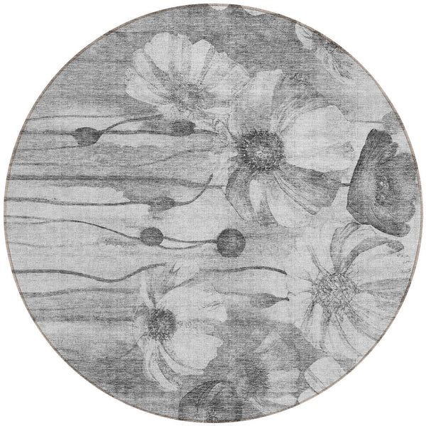 Homeroots 3' Denim Blue Floral Washable Area Rug - Perfect For Indoor Outdoor Spaces, Stain Resistant Design 8' Round Polyester 582754