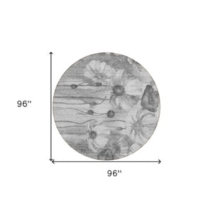 Homeroots 3' Denim Blue Floral Washable Area Rug - Perfect For Indoor Outdoor Spaces, Stain Resistant Design 8' Round Polyester 582754