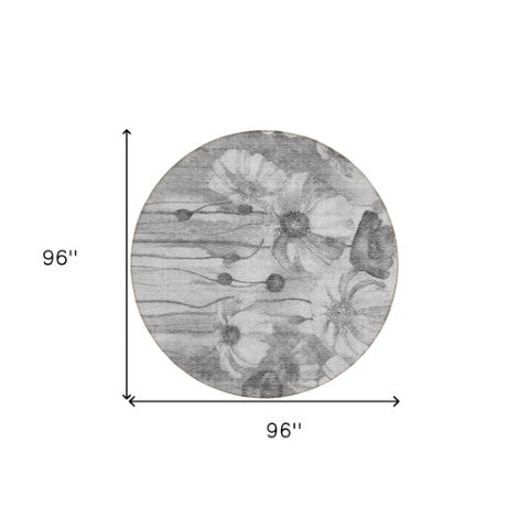 Homeroots 3' Denim Blue Floral Washable Area Rug - Perfect For Indoor Outdoor Spaces, Stain Resistant Design 8' Round Polyester 582754