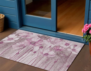 Homeroots 3' Denim Blue Floral Washable Area Rug - Perfect For Indoor Outdoor Spaces, Stain Resistant Design 3' X 5' Polyester 582758