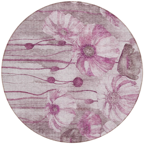 Homeroots 3' Denim Blue Floral Washable Area Rug - Perfect For Indoor Outdoor Spaces, Stain Resistant Design 8' Round Polyester 582760