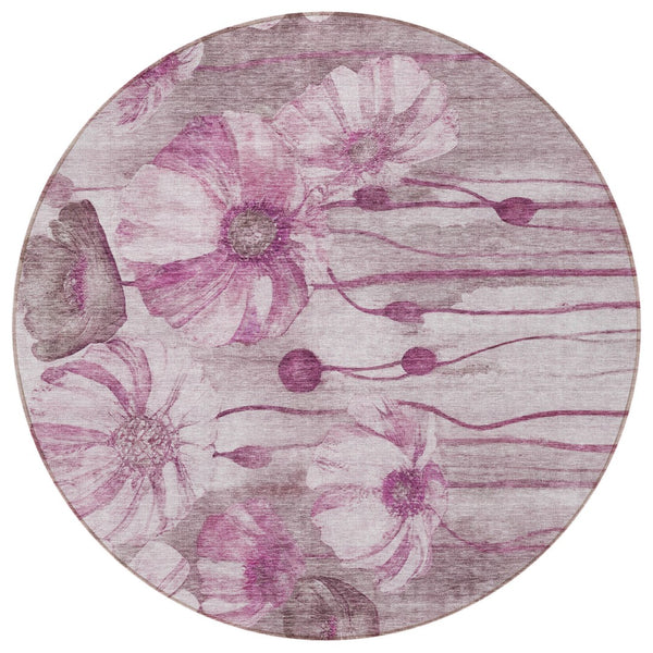 Homeroots 3' Denim Blue Floral Washable Area Rug - Perfect For Indoor Outdoor Spaces, Stain Resistant Design 8' Round Polyester 582760