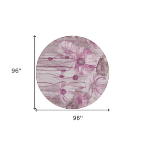 Homeroots 3' Denim Blue Floral Washable Area Rug - Perfect For Indoor Outdoor Spaces, Stain Resistant Design 8' Round Polyester 582760