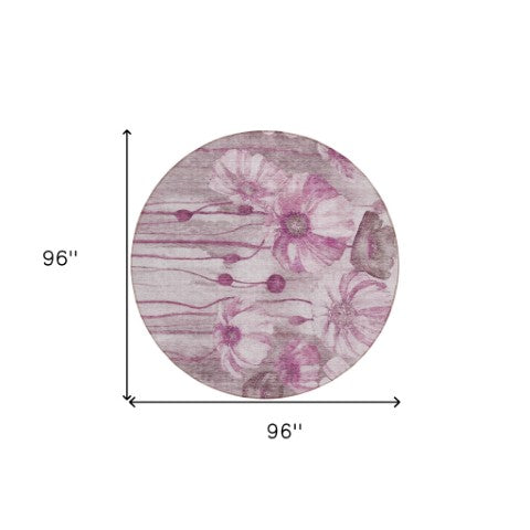 Homeroots 3' Denim Blue Floral Washable Area Rug - Perfect For Indoor Outdoor Spaces, Stain Resistant Design 8' Round Polyester 582760