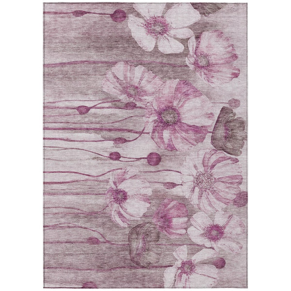 HomeRoots 9' Washable Floral Area Rug in Plum, Mauve & Pink – Durable Indoor/Outdoor Design for All Spaces 9' X 12' 582762