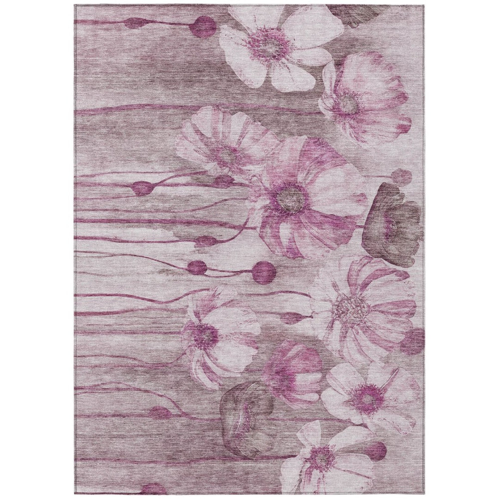 HomeRoots 5' Floral Washable Area Rug in Plum Mauve and Pink - Durable Design for Indoor and Outdoor Spaces 10' X 14' 582763