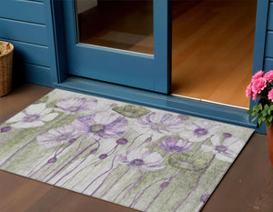 Homeroots 3' Denim Blue Floral Washable Area Rug - Perfect For Indoor Outdoor Spaces, Stain Resistant Design 3' X 5' Polyester 582764