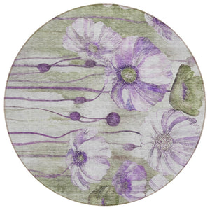 HomeRoots 5' Refreshing Purple and Lavender Floral Washable Area Rug for Indoor and Outdoor Spaces 8' Round 582766
